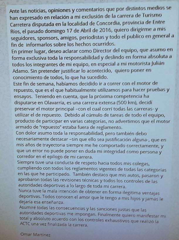 La carta del "Guri" .